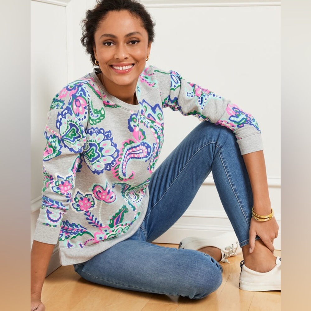 Talbots Hi Lo Sweatshirt Fanciful Paisley pattern size XL XLP extra large petite